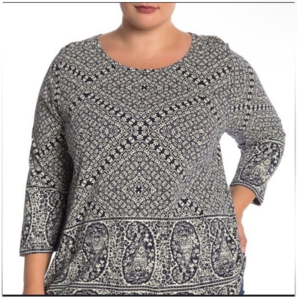 Lucky Brand Paisley 3/4 Sleeve Boho Hippie Top